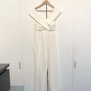White jumpsuit. Great for bridal showers, bachelorettes, engagement party